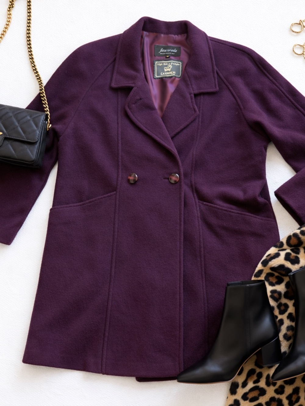 Fascinate Plum Cashmere Wool Coat Double Breasted Italy Women Medium Jacket Luxe